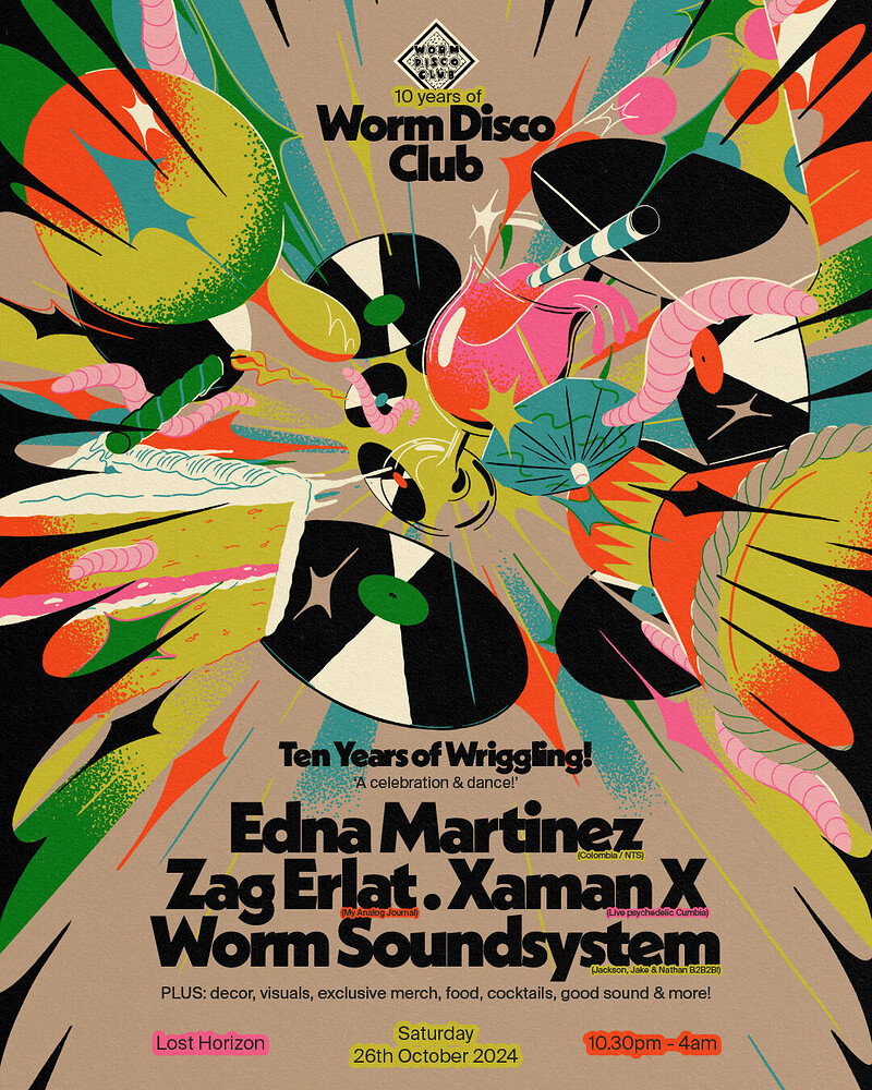 WORM DISCO 10th B’day: ZAG ERLAT, EDNA MARTINEZ ++ at Lost Horizon