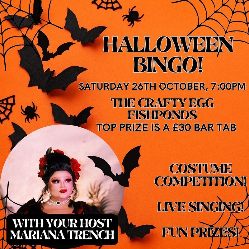 Halloween Drag Bingo with Mariana Trench at The Crafty Egg Fishponds