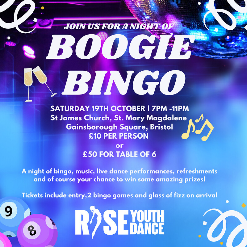 Boogie Bingo Night by RISE Youth Dance at St James Church, St. Mary Magdalene with St. Francis,  Gainsborough Square, Bristol