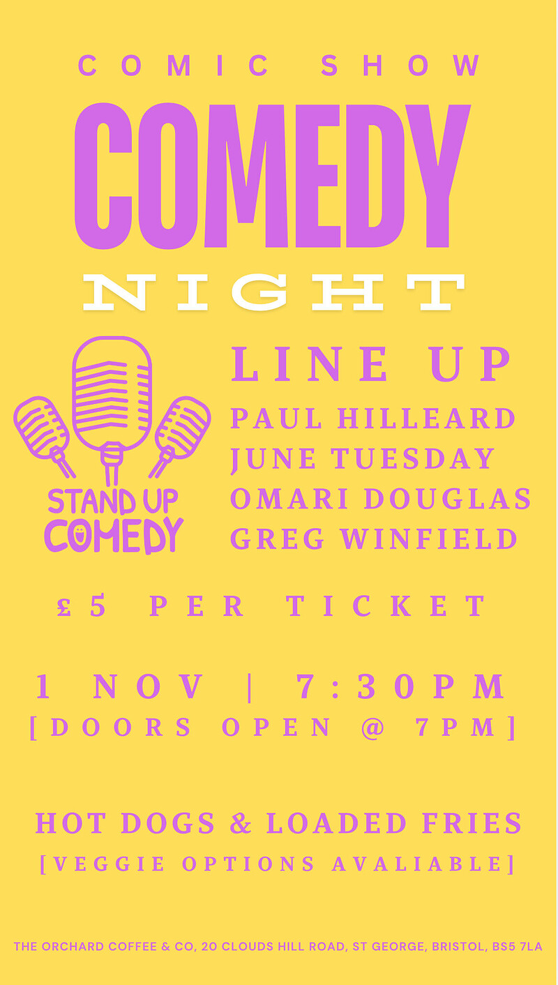 Comedy Night with Food & Cocktails at The Orchard Coffee & Co