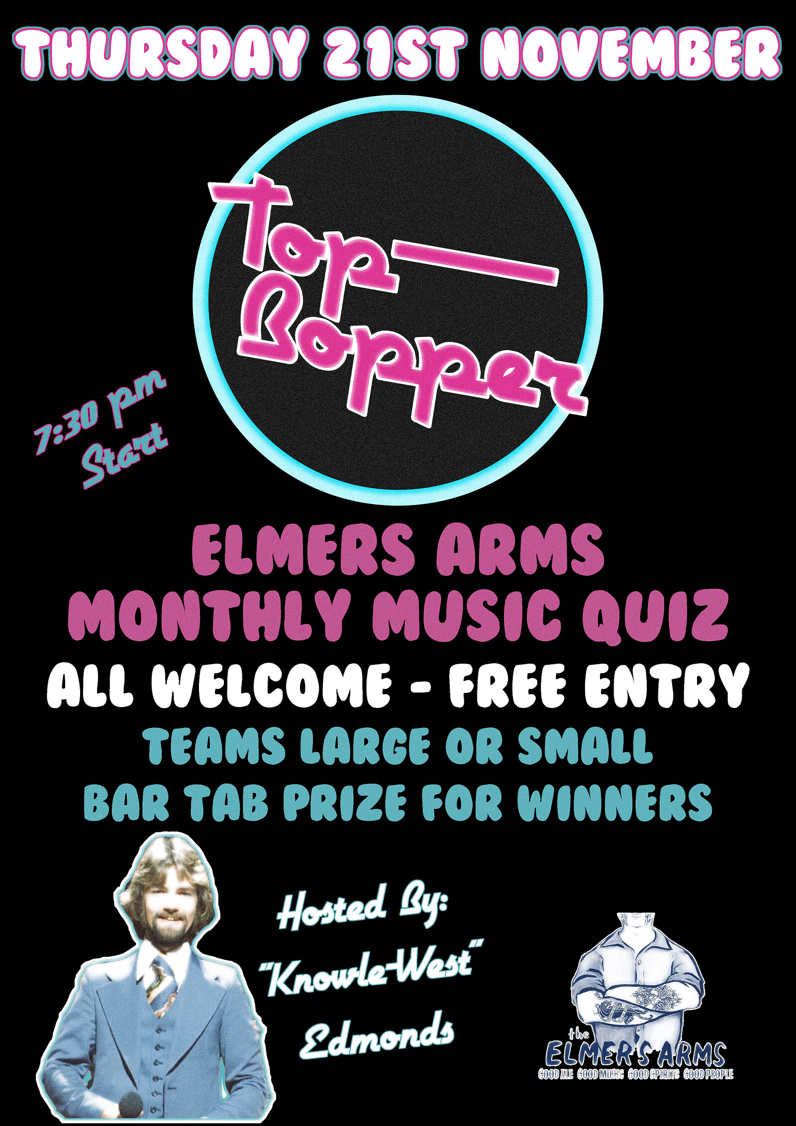 Top Bopper *Music Quiz* - New Monthly Music Quiz at The Elmers Arms