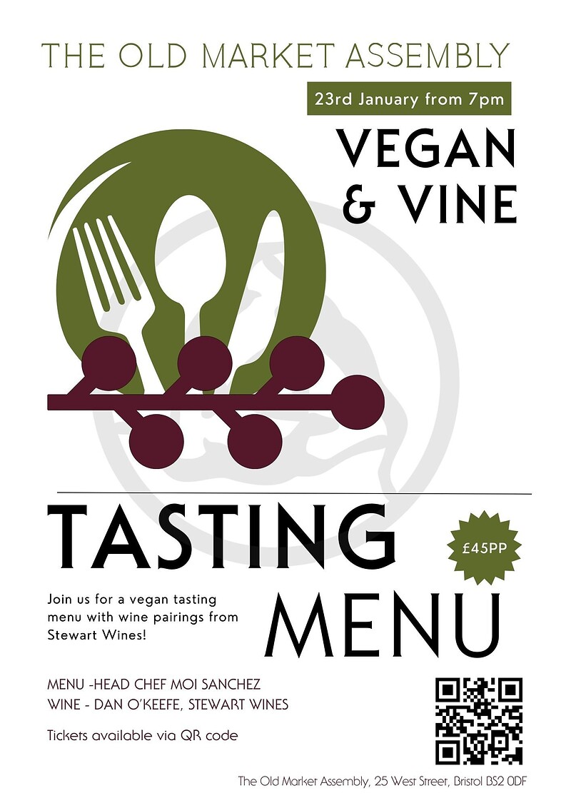 Vegan & Vine Tasting Menu with Stewart Wines at The Old Market Assembly