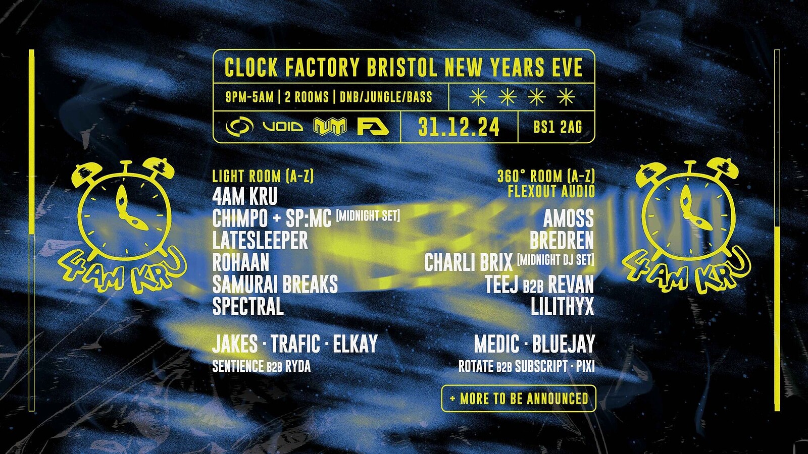 Clock Factory NYE • 4AM Kru, Chimpo + SP:MC & More at Clock Factory