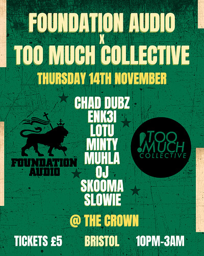 Foundation Audio x Too Much Collective at The Crown