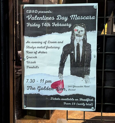 The Valentines Day Mascara with Row of Ashes at The Golden Lion